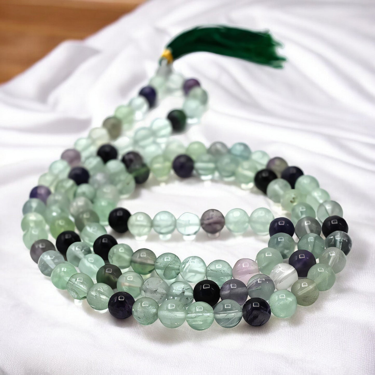 Natural Multi Fluorite Gemstone 108 Bead Japa Mala Necklace