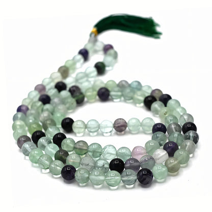 Natural Multi Fluorite Gemstone 108 Bead Japa Mala Necklace