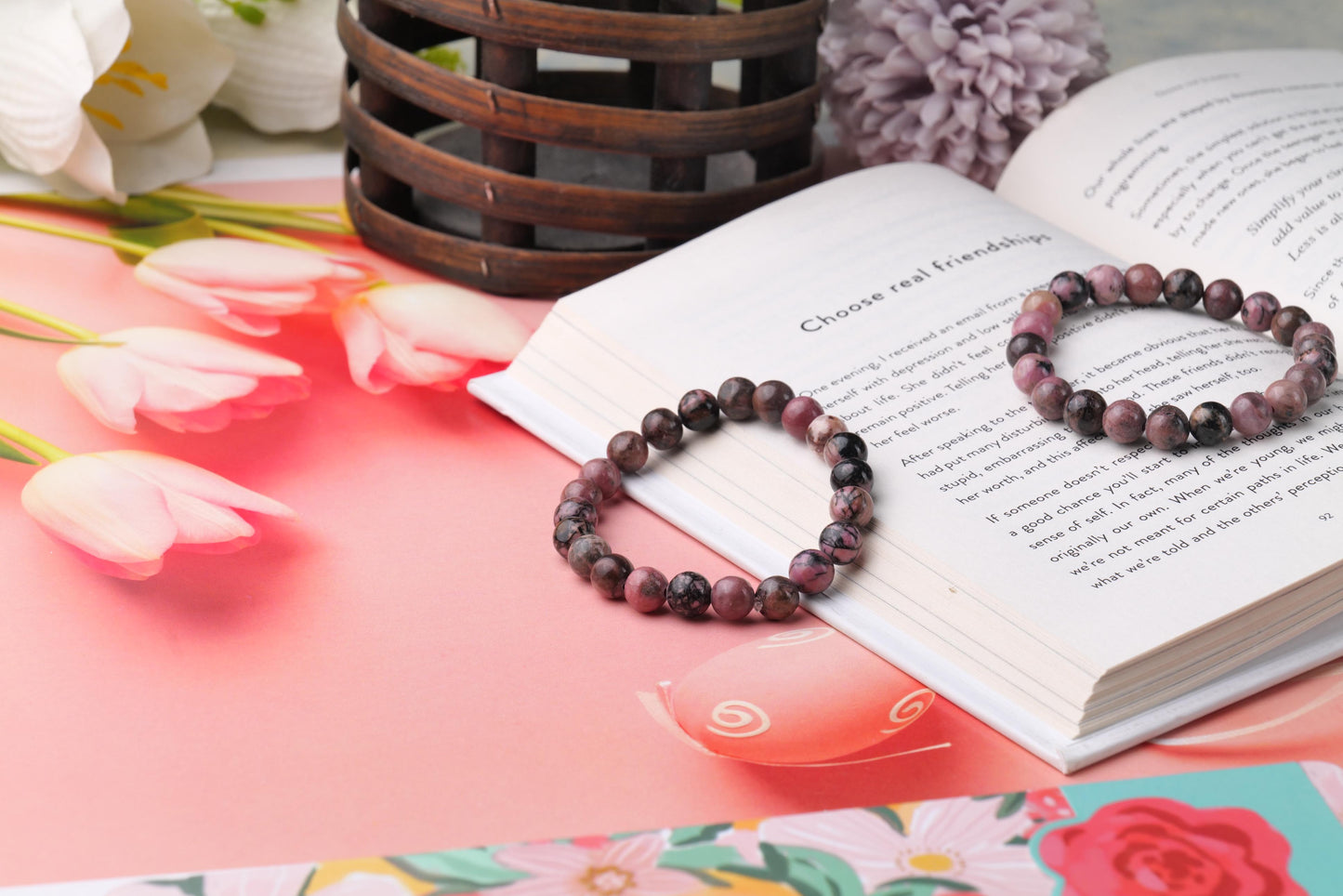 Rhodonite Beaded Bracelet for Emotional Healing and Balance