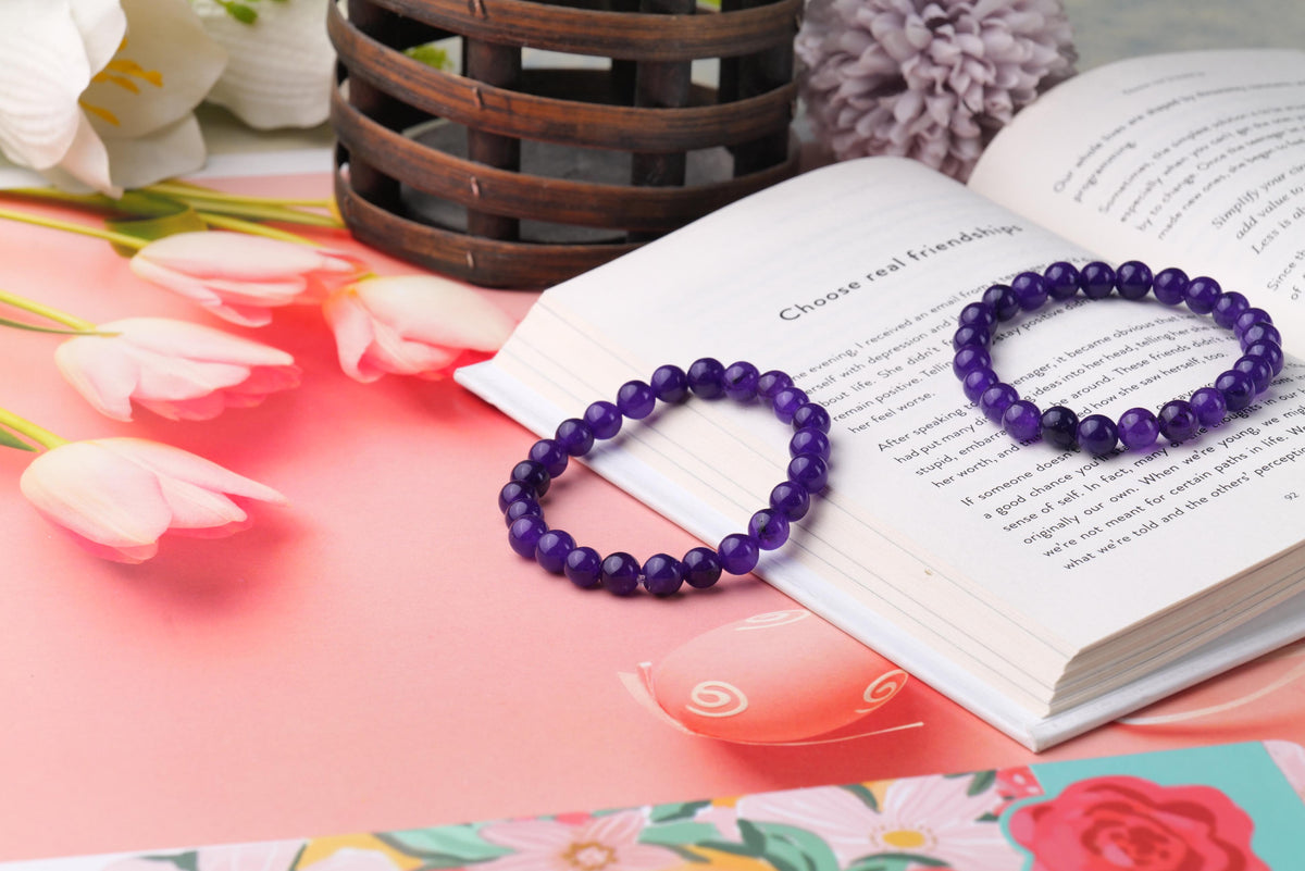 Certified Amethyst Beaded Bracelet | GemGlow India