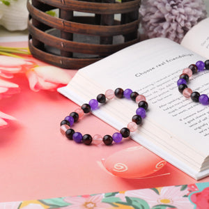 Rose Quartz, Amethyst, and Garnet Beaded Bracelet