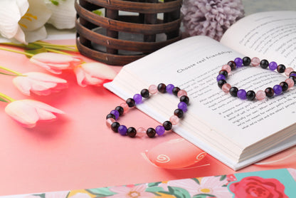 Rose Quartz, Amethyst, and Garnet Beaded Bracelet