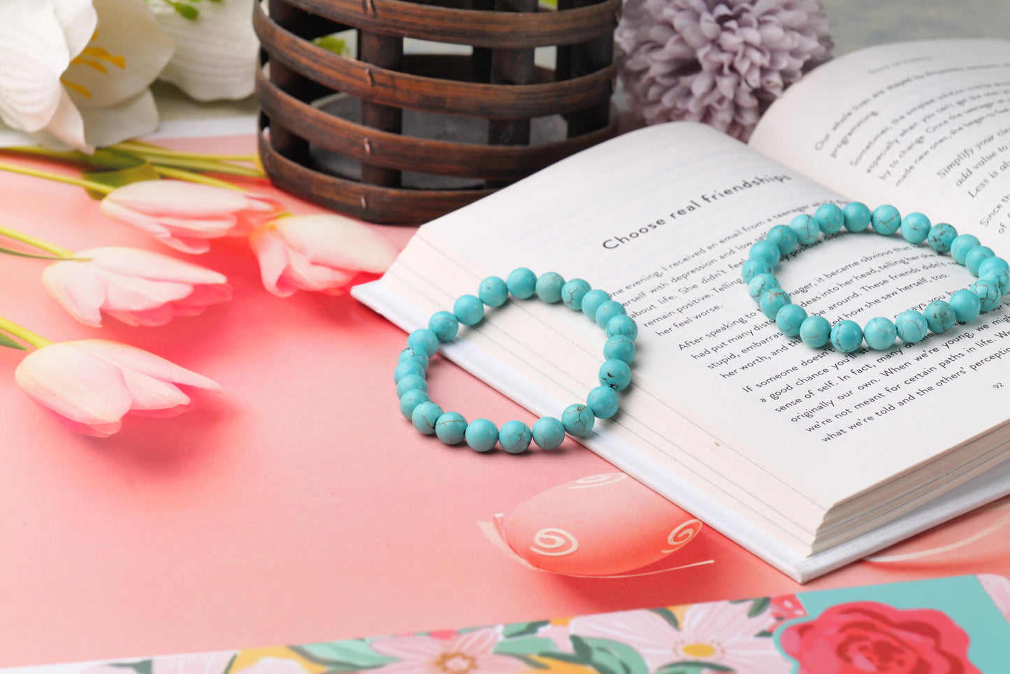 Turquoise Beaded Bracelet Protection and Communication Stone