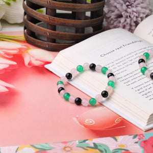 Rose Quartz, Green Aventurine, Black Onyx Beaded Bracelet