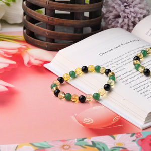 Citrine, Green Aventurine, and Black Onyx Beaded Bracelet for Abundance