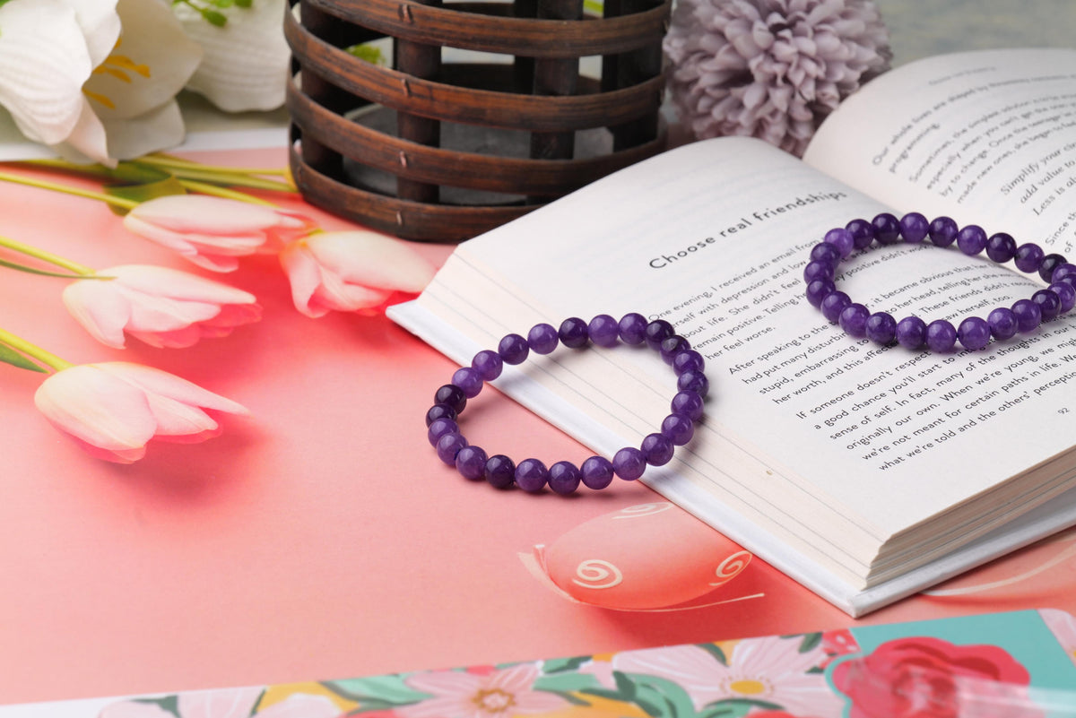 Amethyst Beaded Bracelet for Men & Women | GemGlow