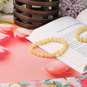 Natural Yellow Jade Beaded Bracelet, Handmade Healing Gemstone Jewelry