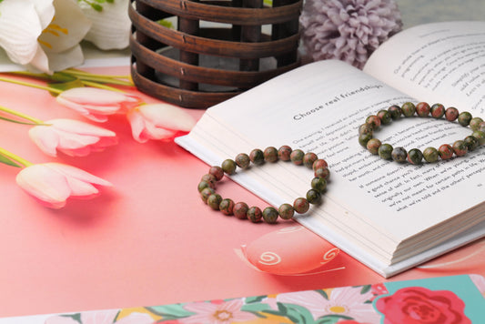 Unakite Jasper Beaded Bracelet Balance and Emotional Healing Stone