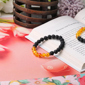 Lava Stone and Amber Beaded Bracelet