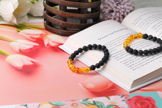 Lava Stone and Amber Beaded Bracelet