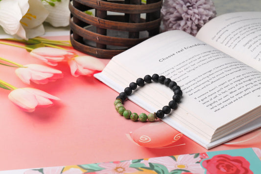 Lava Stone and Green Jasper Beaded Bracelet