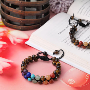 Tiger Eye and Chakra Stone Beaded Bracelet For