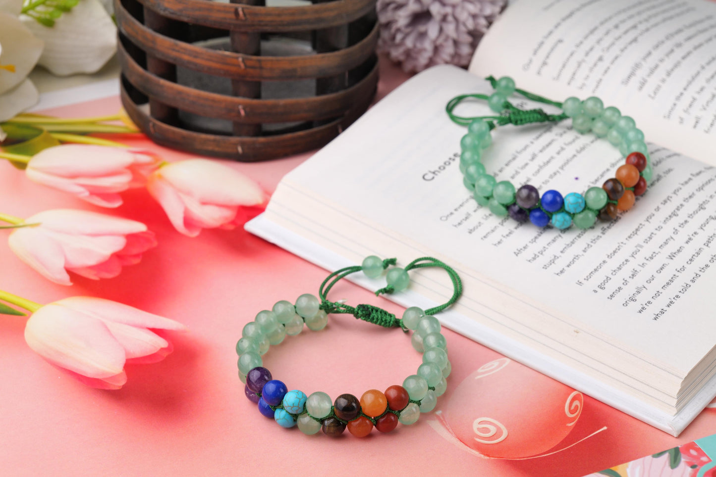 Green Aventurine - Seven Chakra Stone Beaded Bracelet