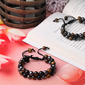 Tiger's Eye, Black Onyx, and Hematite Beaded Bracelet for Protection and Strength