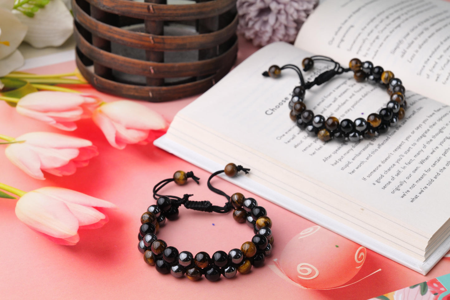 Tiger's Eye, Black Onyx, and Hematite Beaded Bracelet for Protection and Strength