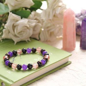 Rose Quartz, Amethyst, and Garnet Beaded Bracelet
