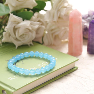 Certified Blue Agate Beaded Bracelet