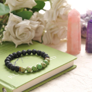Lava Stone and Green Jasper Beaded Bracelet