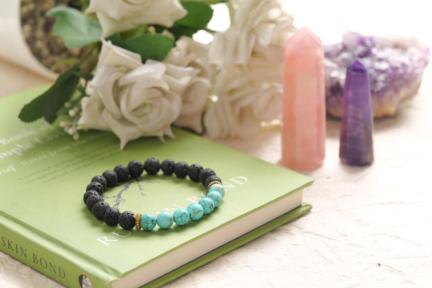 Turquoise and Lava Stone Beaded Bracelet