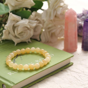 Natural Yellow Jade Beaded Bracelet, Handmade Healing Gemstone Jewelry