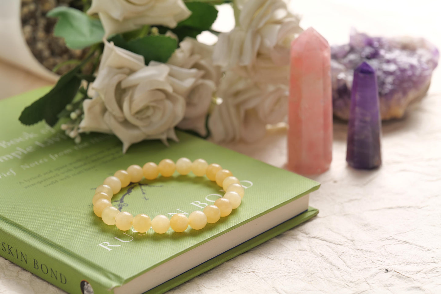 Natural Yellow Jade Beaded Bracelet, Handmade Healing Gemstone Jewelry