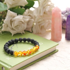 Lava Stone and Amber Beaded Bracelet
