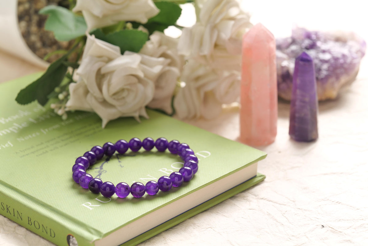 Certified Amethyst Beaded Bracelet | GemGlow India