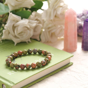 Unakite Jasper Beaded Bracelet Balance and Emotional Healing Stone