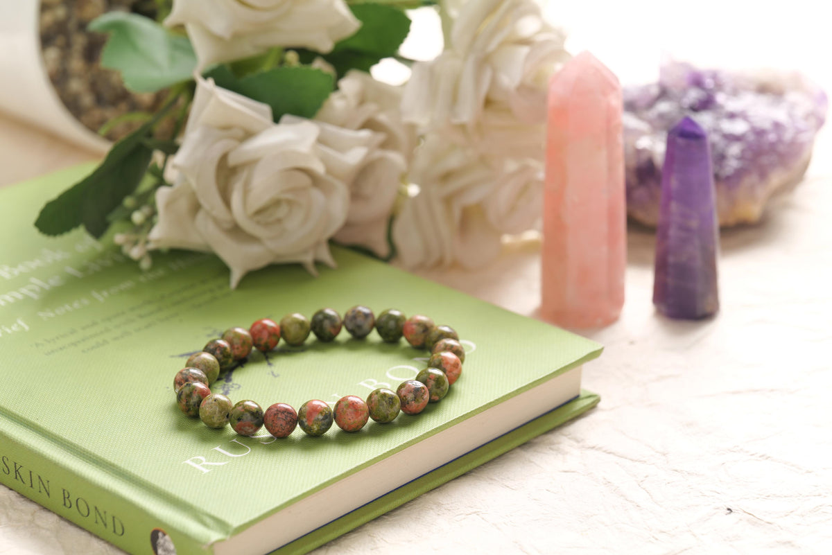 Unakite Jasper Beaded Bracelet Balance and Emotional Healing Stone