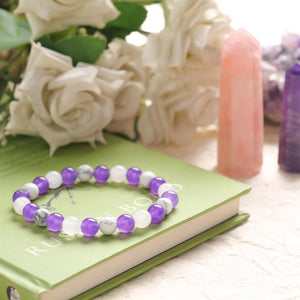 Amethyst and Howlite Beaded Bracelet