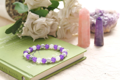 Amethyst and Howlite Beaded Bracelet