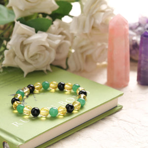 Citrine, Green Aventurine, and Black Onyx Beaded Bracelet for Abundance
