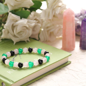 Rose Quartz, Green Aventurine, Black Onyx Beaded Bracelet