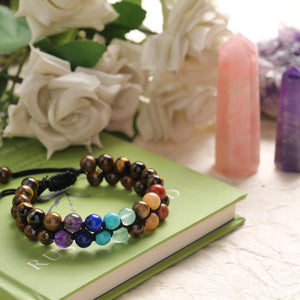 Tiger Eye and Chakra Stone Beaded Bracelet For