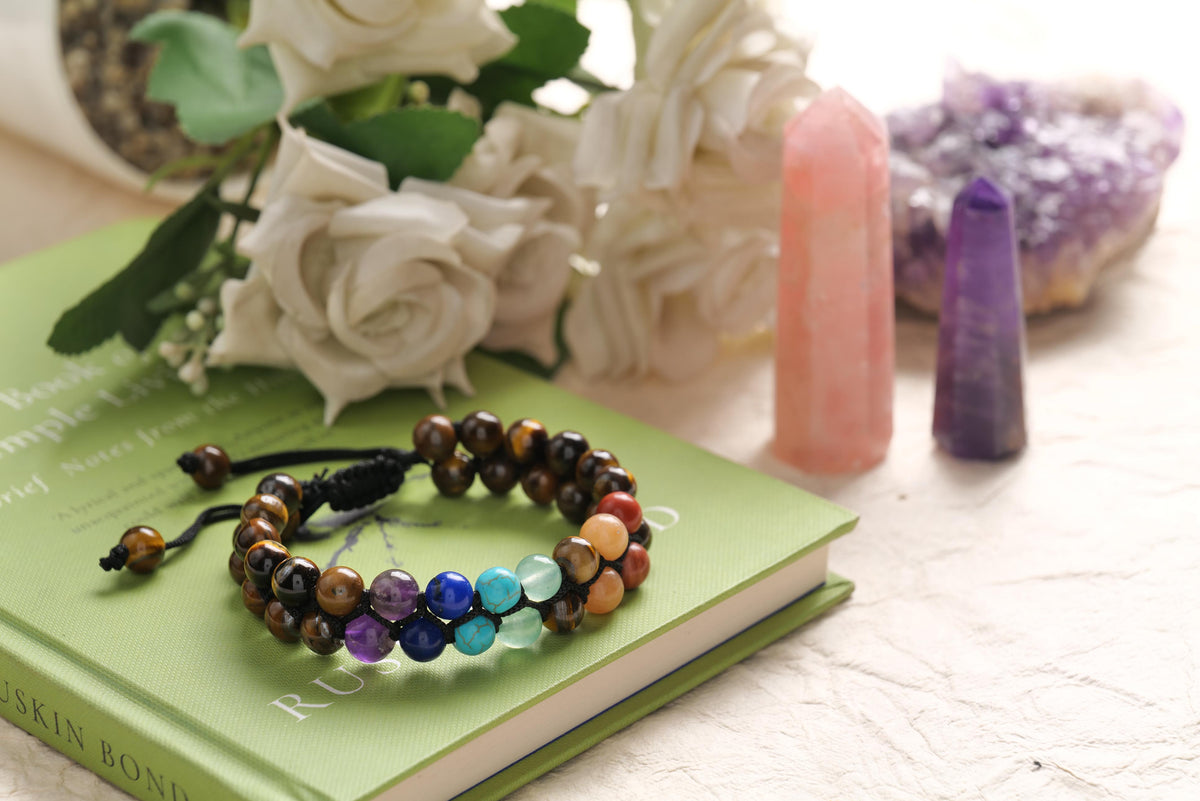 Tiger Eye and Chakra Stone Beaded Bracelet For