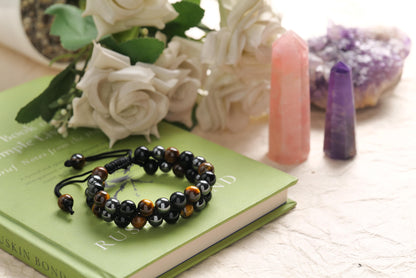 Tiger's Eye, Black Onyx, and Hematite Beaded Bracelet for Protection and Strength