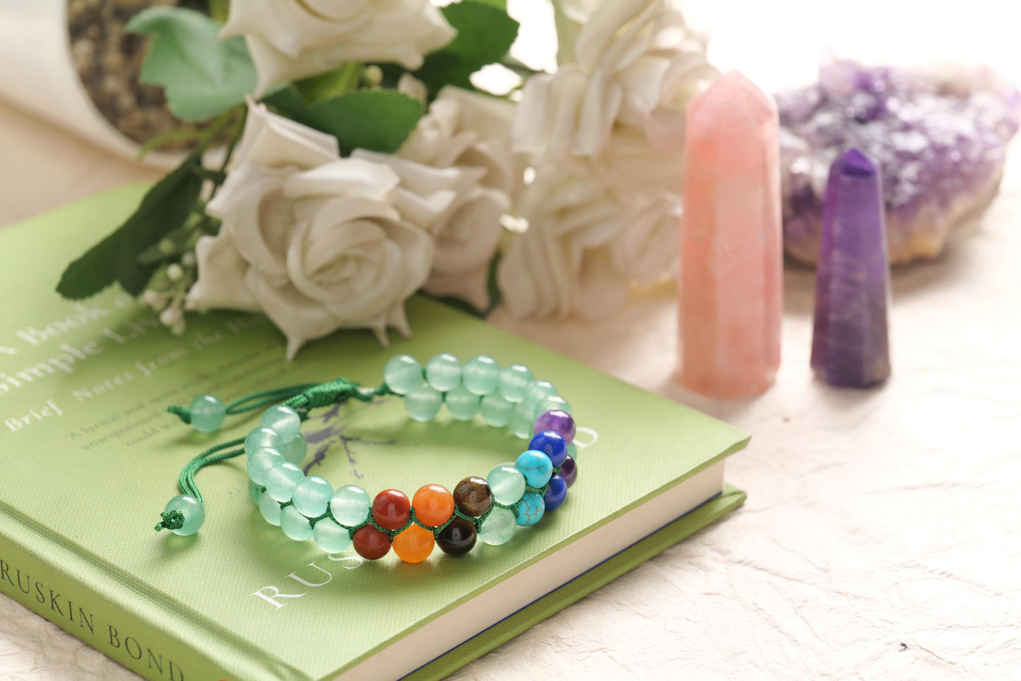 Green Aventurine - Seven Chakra Stone Beaded Bracelet