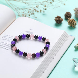 Rose Quartz, Amethyst, and Garnet Beaded Bracelet