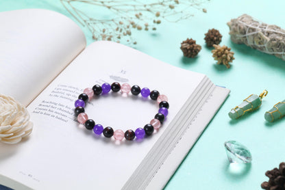 Rose Quartz, Amethyst, and Garnet Beaded Bracelet