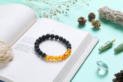 Lava Stone and Amber Beaded Bracelet