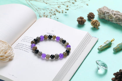 Triple Protection Labradorite, Amethyst, and Black Onyx Gemstone Healing Bracelet