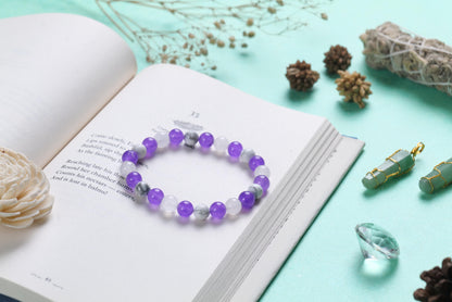 Amethyst and Howlite Beaded Bracelet