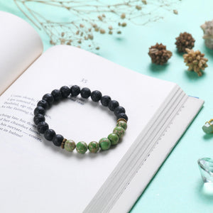 Lava Stone and Green Jasper Beaded Bracelet