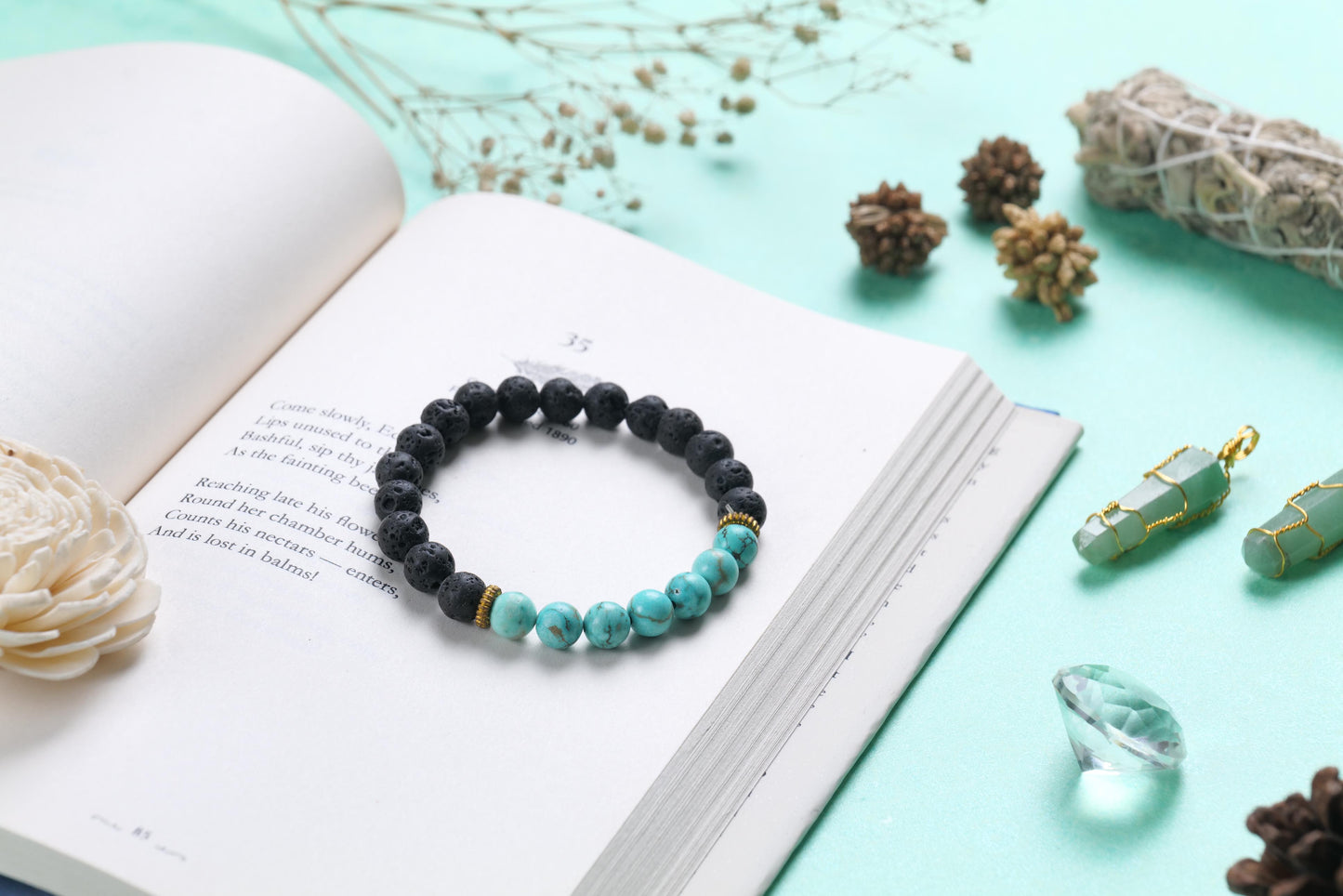 Turquoise and Lava Stone Beaded Bracelet