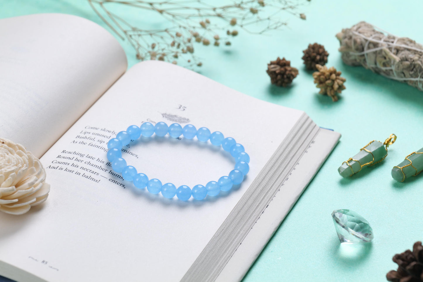 Certified Blue Agate Beaded Bracelet