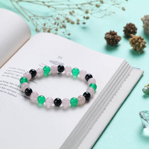 Rose Quartz, Green Aventurine, Black Onyx Beaded Bracelet
