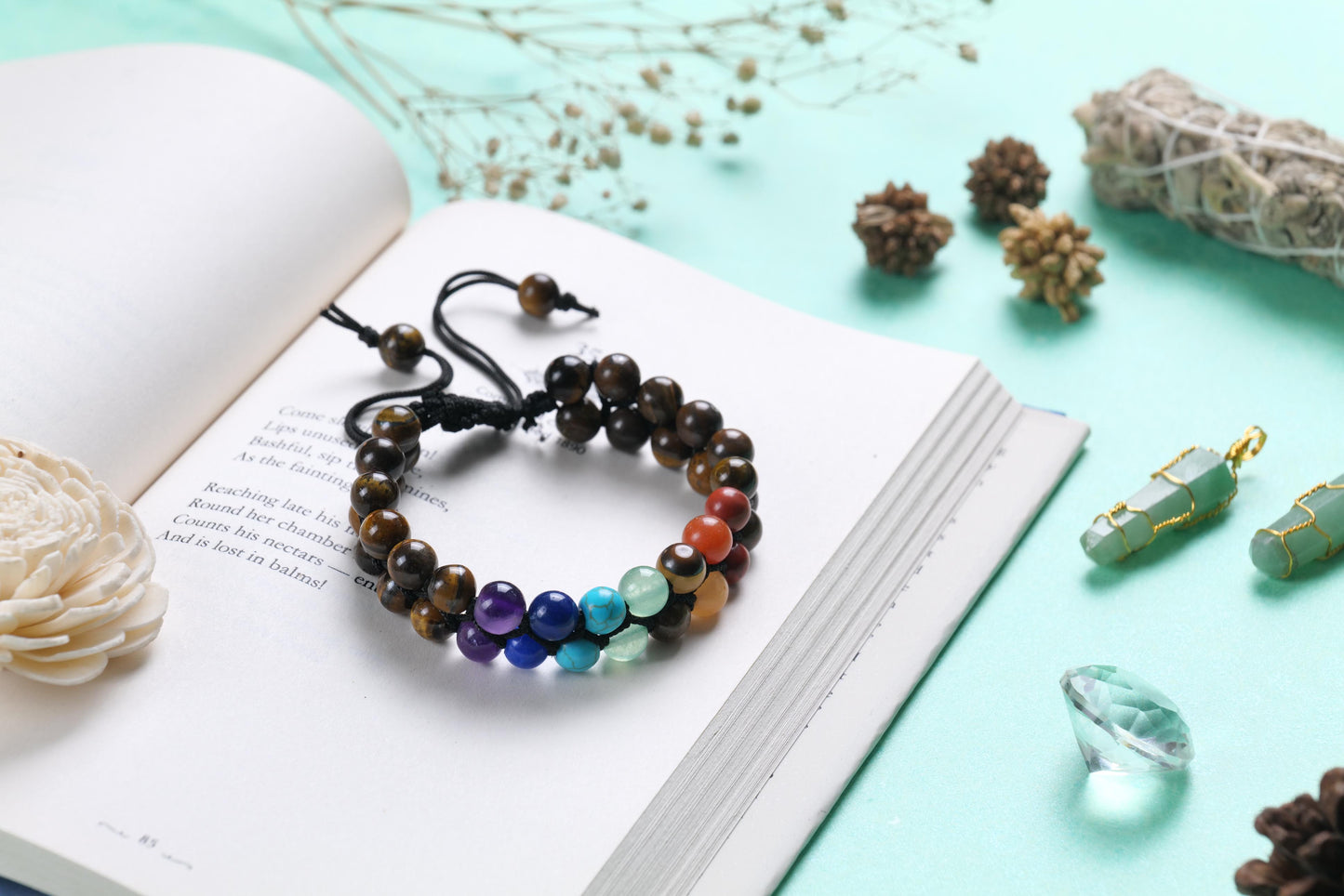 Tiger Eye and Chakra Stone Beaded Bracelet