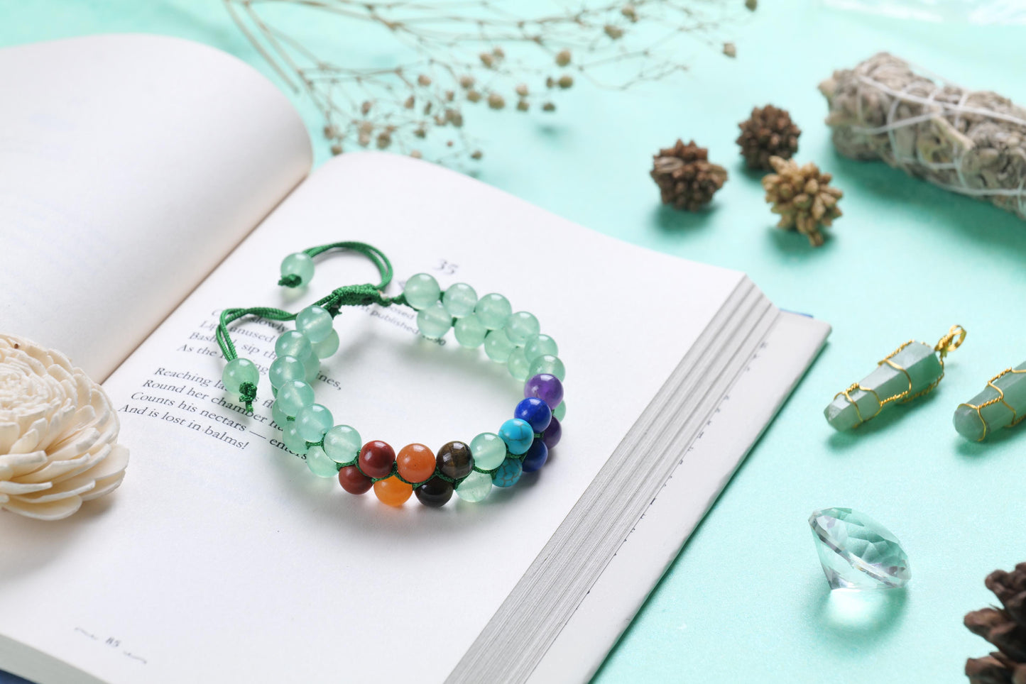 Green Aventurine - Seven Chakra Stone Beaded Bracelet