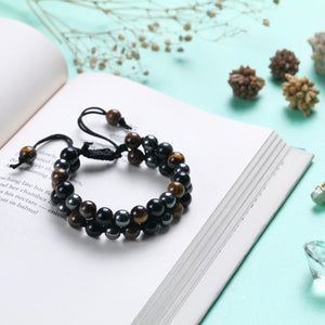 Tiger's Eye, Black Onyx, and Hematite Beaded Bracelet for Protection and Strength