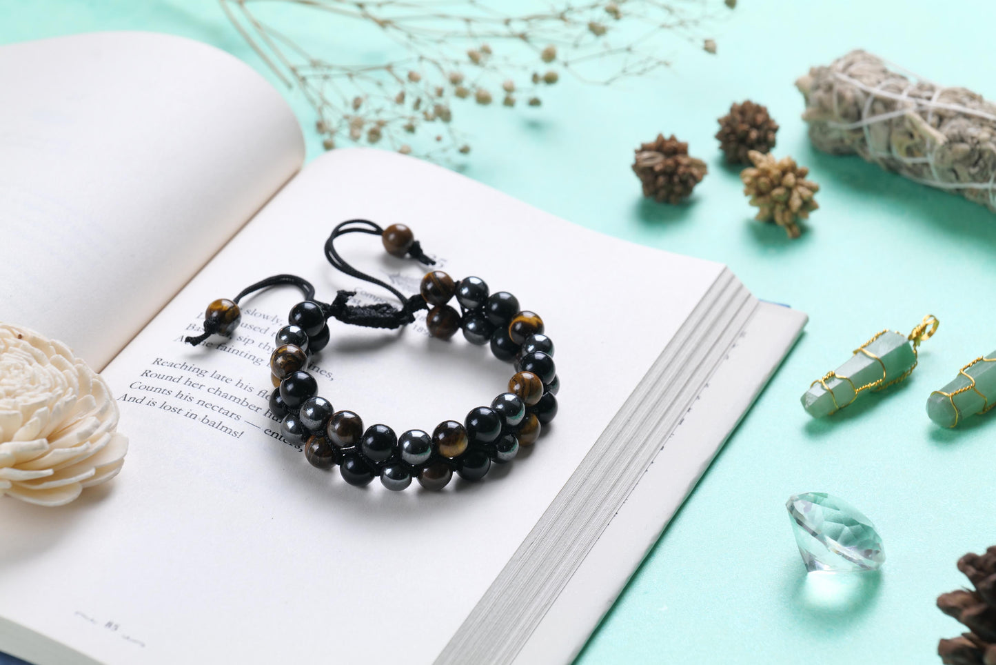 Tiger's Eye, Black Onyx, and Hematite Beaded Bracelet for Protection and Strength